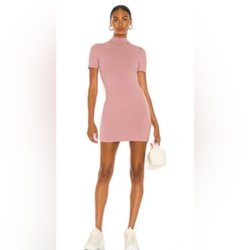 NBD Marquis Mini Dress Rosewood Ribbed Mock Neck Bodycon Back Zip NWT M